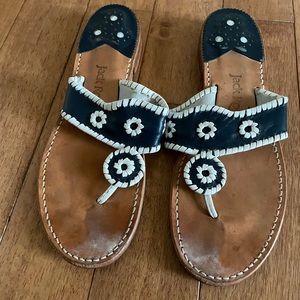 Jack Rogers embroidered leather flat sandals.
